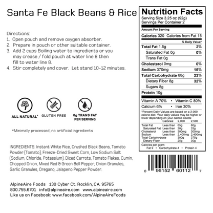 AlpineAire Santa Fe Black Beans & Rice, Case of 12 - Shortened Shelf Life